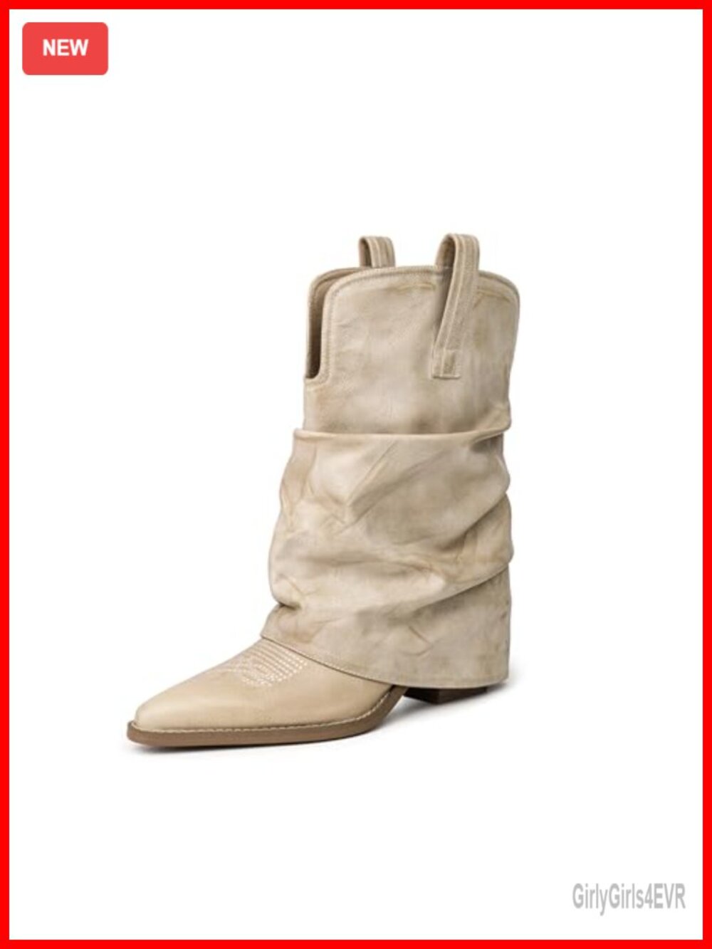 Women's Mid Calf Cowboy Boots Pointed Toe Slouchy Pull On Faux Leather Western